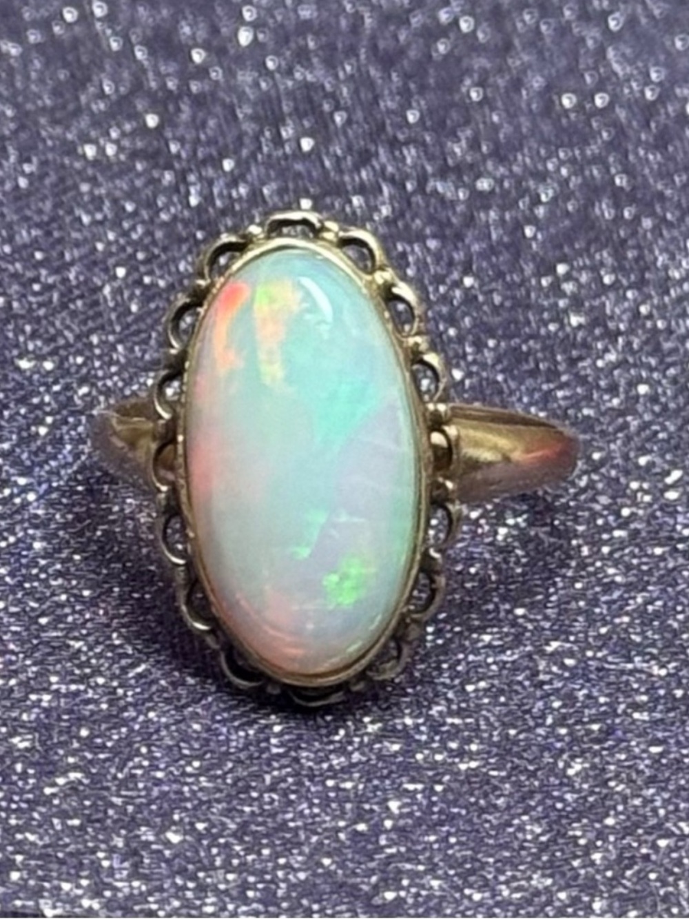 Opal Oval Cocktail Ring 10K in White with Iridescent Glow